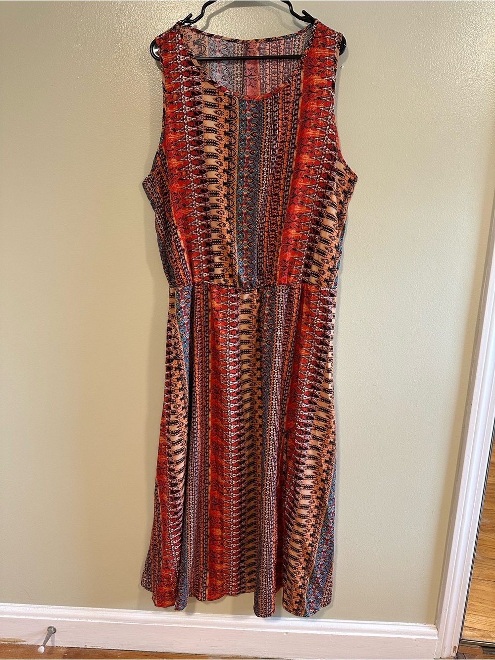 Shein 3XL Boho Print Midi Dress Sleeveless Flowy Tribal Festival Plus Size